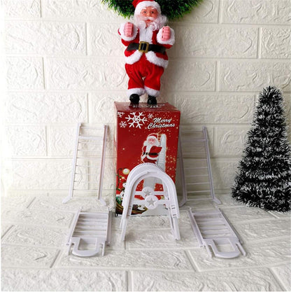 Electric Santa Claus Climbing Ladder, Creative Climbing up and down Santa Claus Plush Doll with Music Xmas Ornament for Party Home Door Wall Decoration