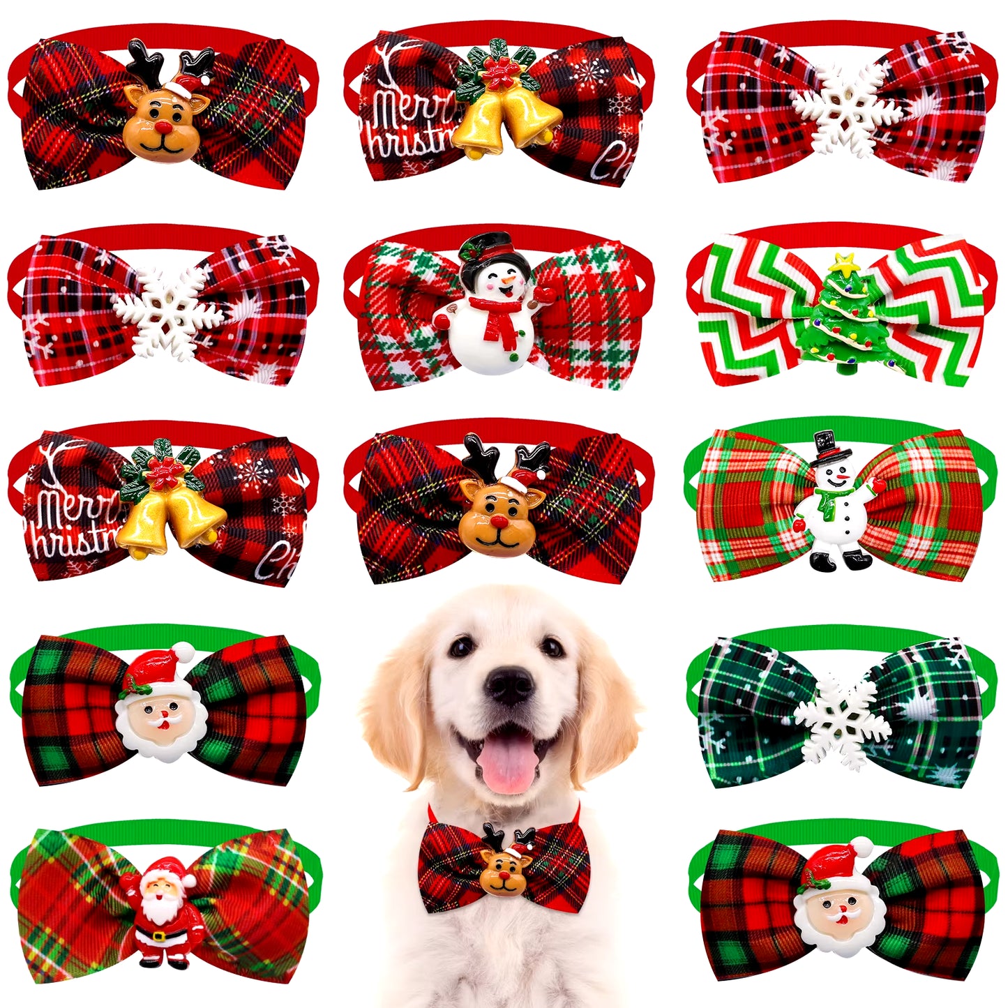 10PCS Christmas Pets Dogs Cat Bowties Adjustable Dog Collar Red Green Decorate Doggy Xmas Supplies for Small Dog Accessories