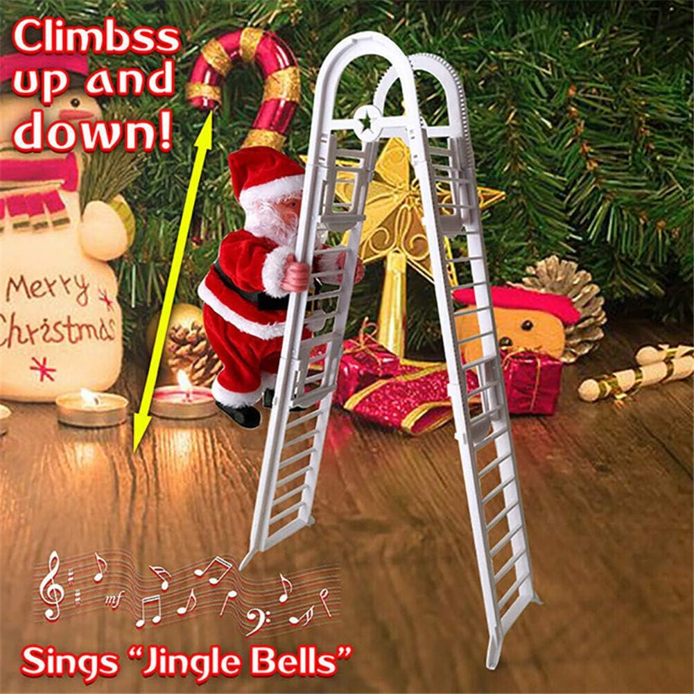 Electric Santa Claus Climbing Ladder, Creative Climbing up and down Santa Claus Plush Doll with Music Xmas Ornament for Party Home Door Wall Decoration