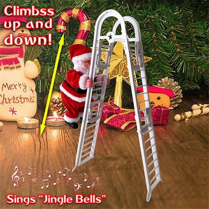 Electric Santa Claus Climbing Ladder, Creative Climbing up and down Santa Claus Plush Doll with Music Xmas Ornament for Party Home Door Wall Decoration