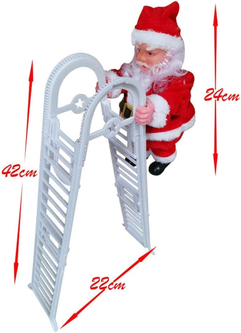 Electric Santa Claus Climbing Ladder, Creative Climbing up and down Santa Claus Plush Doll with Music Xmas Ornament for Party Home Door Wall Decoration