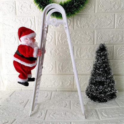 Electric Santa Claus Climbing Ladder, Creative Climbing up and down Santa Claus Plush Doll with Music Xmas Ornament for Party Home Door Wall Decoration