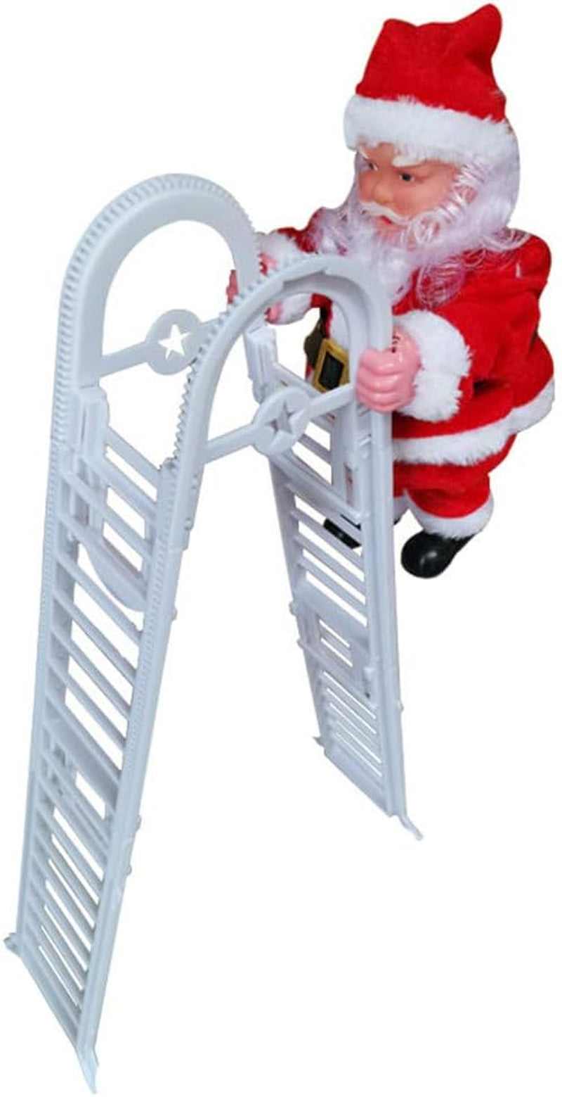 Electric Santa Claus Climbing Ladder, Creative Climbing up and down Santa Claus Plush Doll with Music Xmas Ornament for Party Home Door Wall Decoration